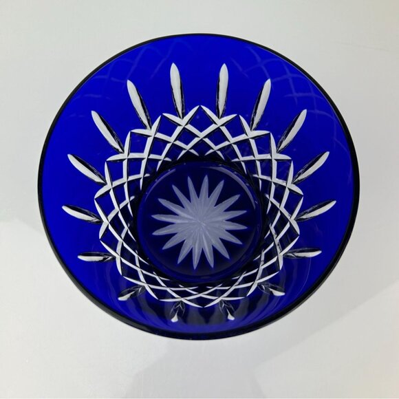 AJKA Arabella Cobalt Blue Cut to Clear Ice Bucket Vase Crystal Hungary Bohemian - Picture 3 of 11